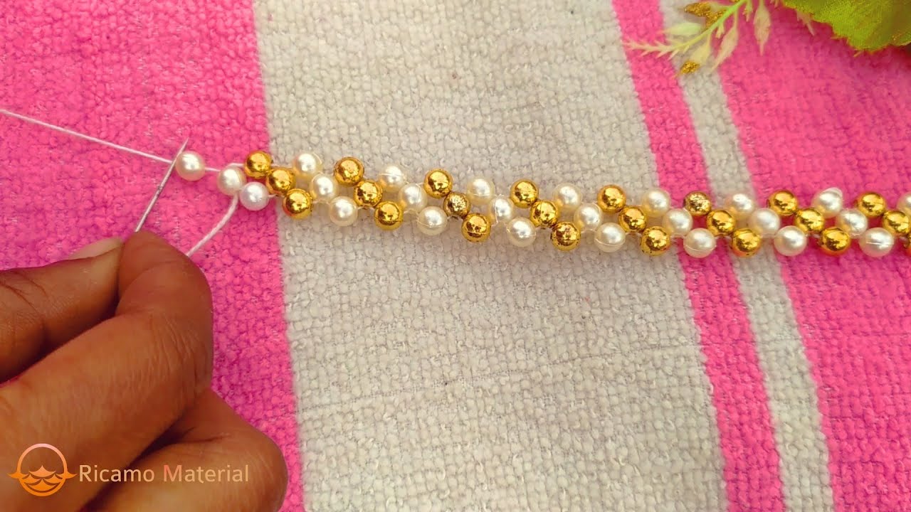 White and Golden Pearl bracelet making idea!! diy bracelet making...
