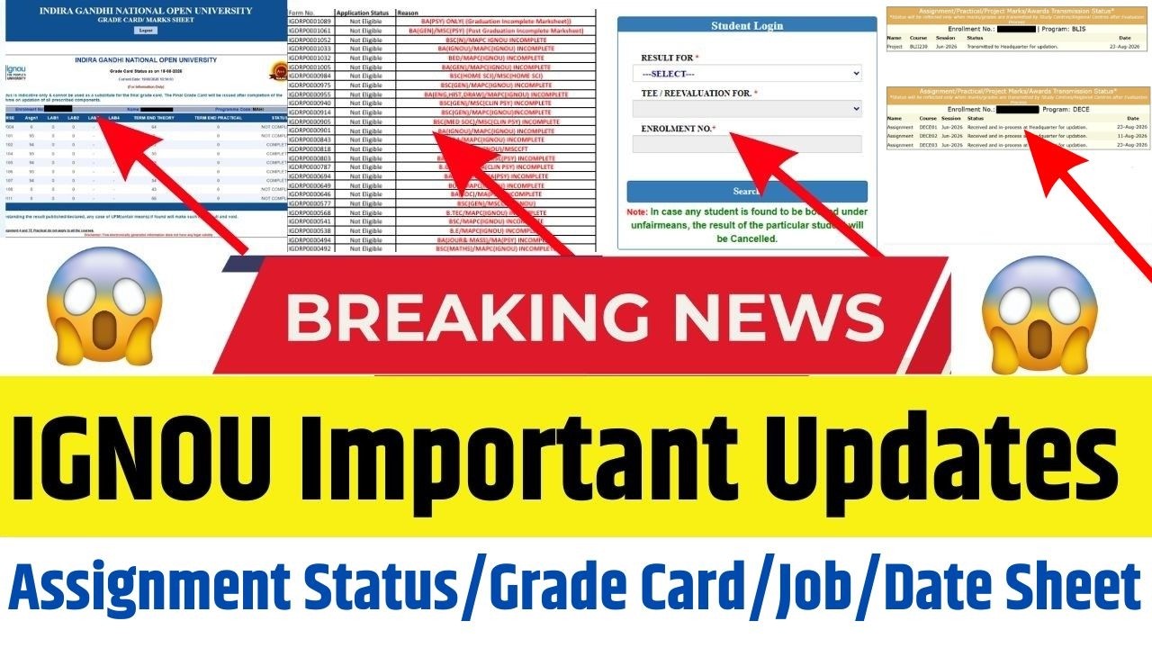 IGNOU New Updates | IGNOU Assignment Status | IGNOU Grade Card Update | IGNOU Jobs | IGNOU Result
