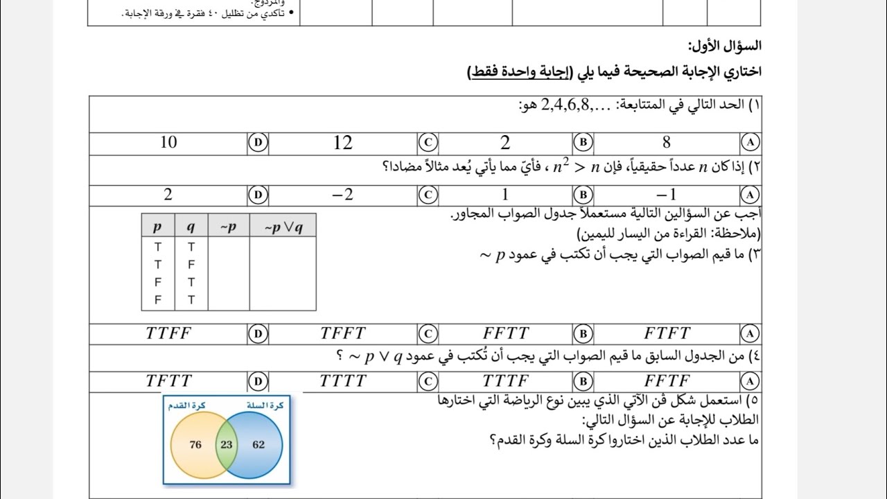 نموذج اختبار نهائي رياضيات ١ الفصل الدراسي الأول,  اختبار نهائي رياضيات ١ اول ثانوي الفصل  الأول  