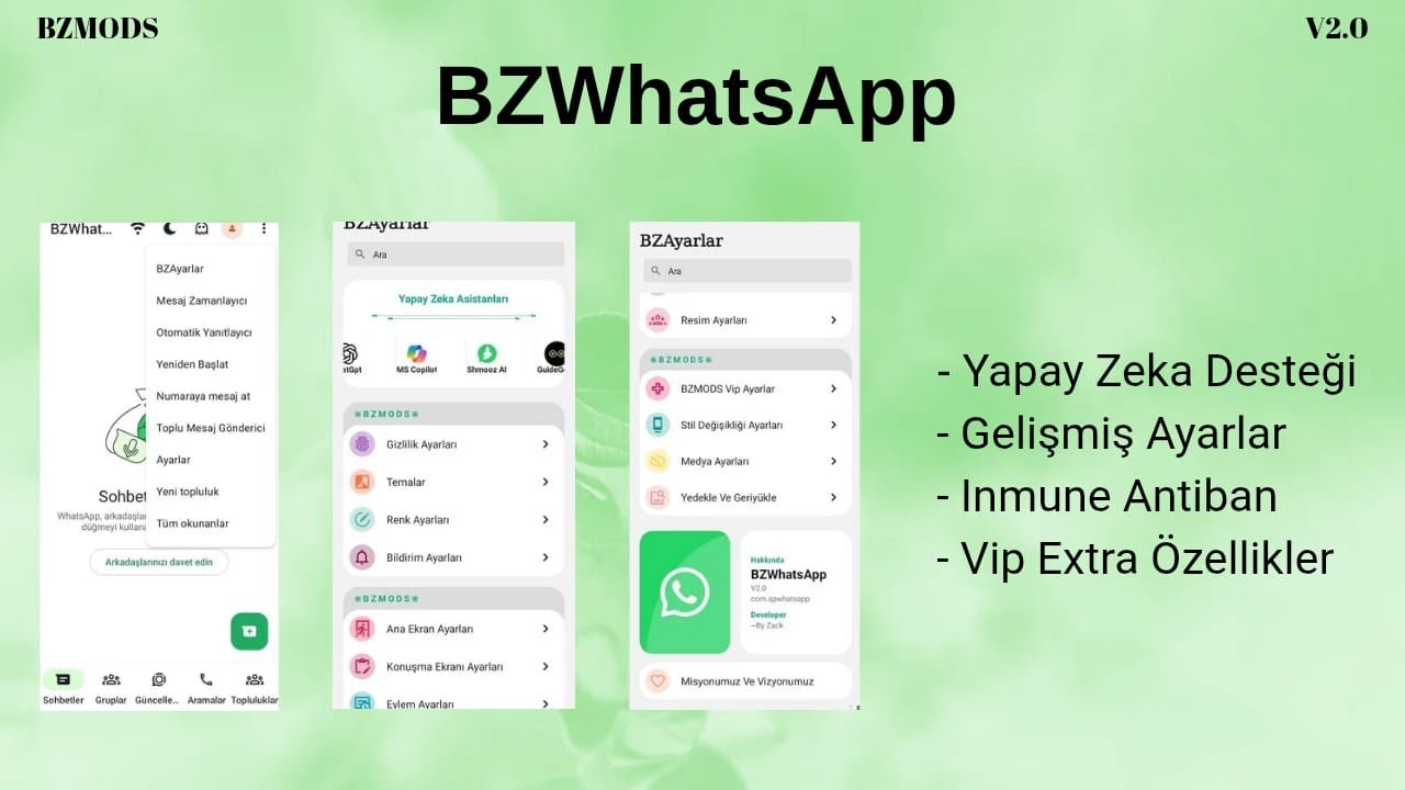 BZWhatsApp V2.0 | Modlu WhatsApp 2025 | Antiban WhatsApp Mod | BZMODS