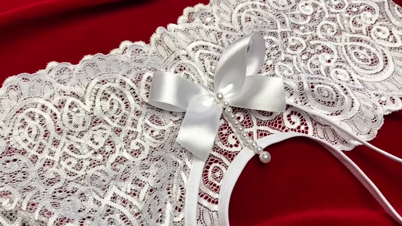 White lace crotchless boyshorts with bow (handmade)
