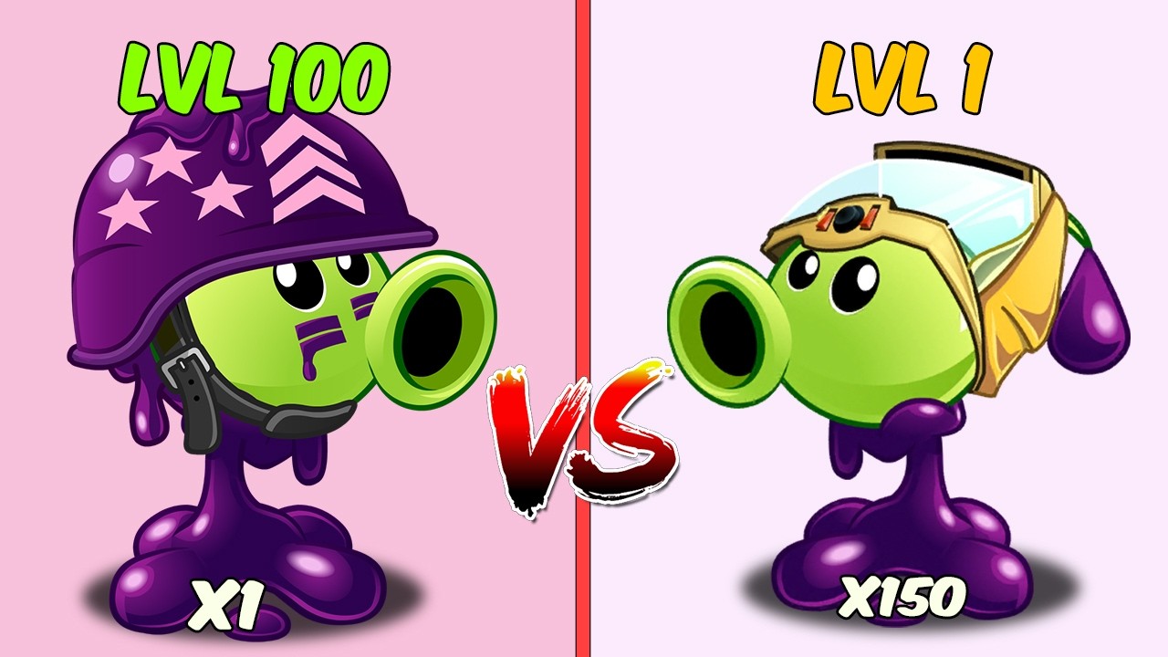 PvZ 2 - 150 Plants level 1 Vs 1 Plant Level 100 - All Plants Vs Fat Weasel Zombie Level 15