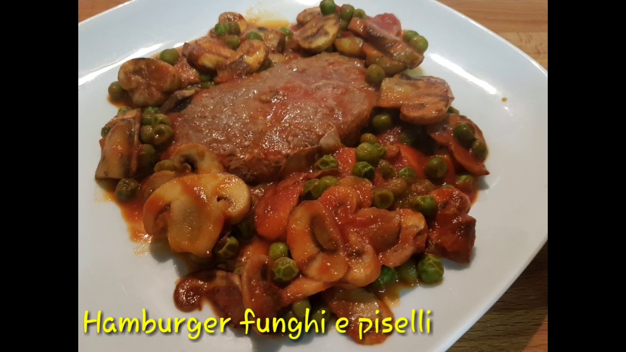 Hamburger funghi e piselli al sugo