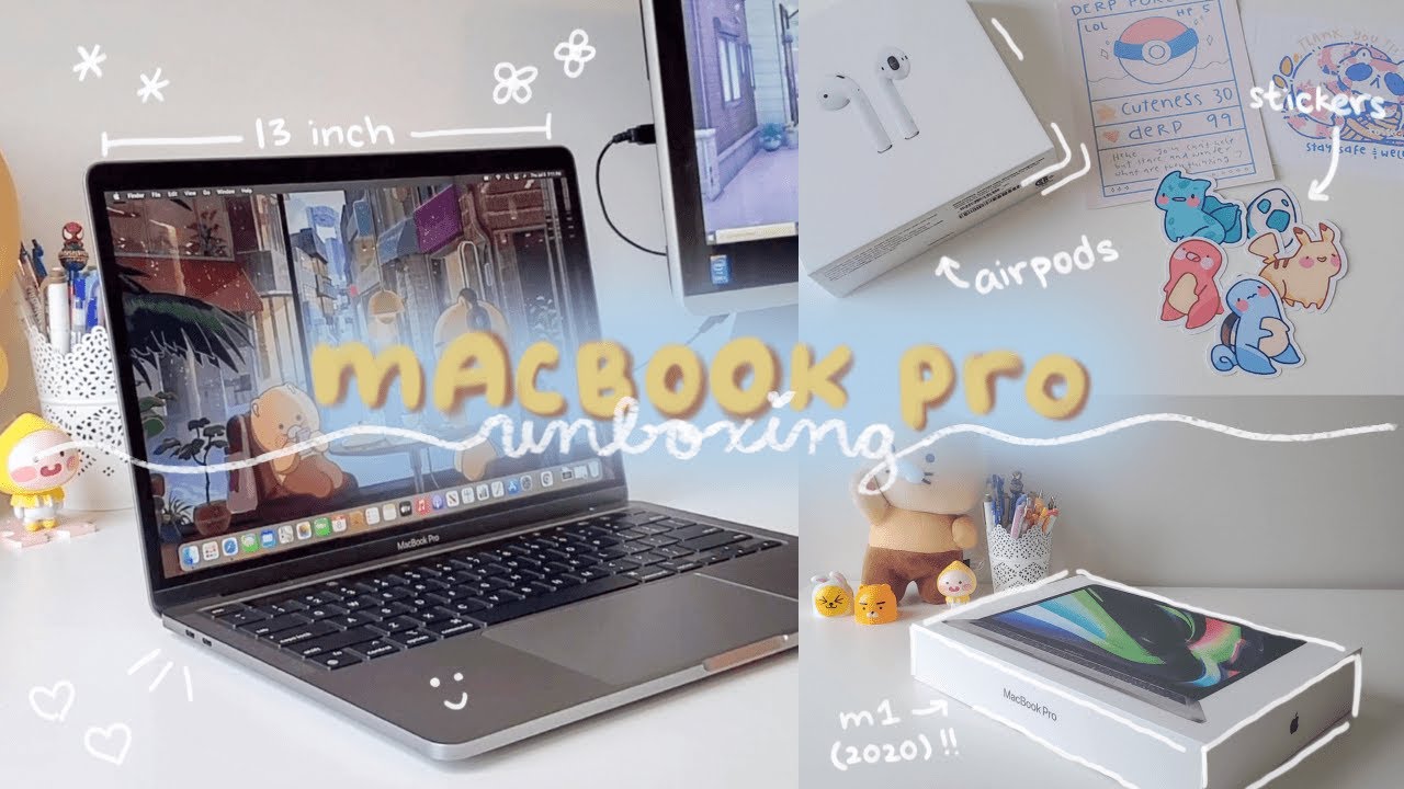 macbook pro m1 unboxing + customizations 🧸🍙
