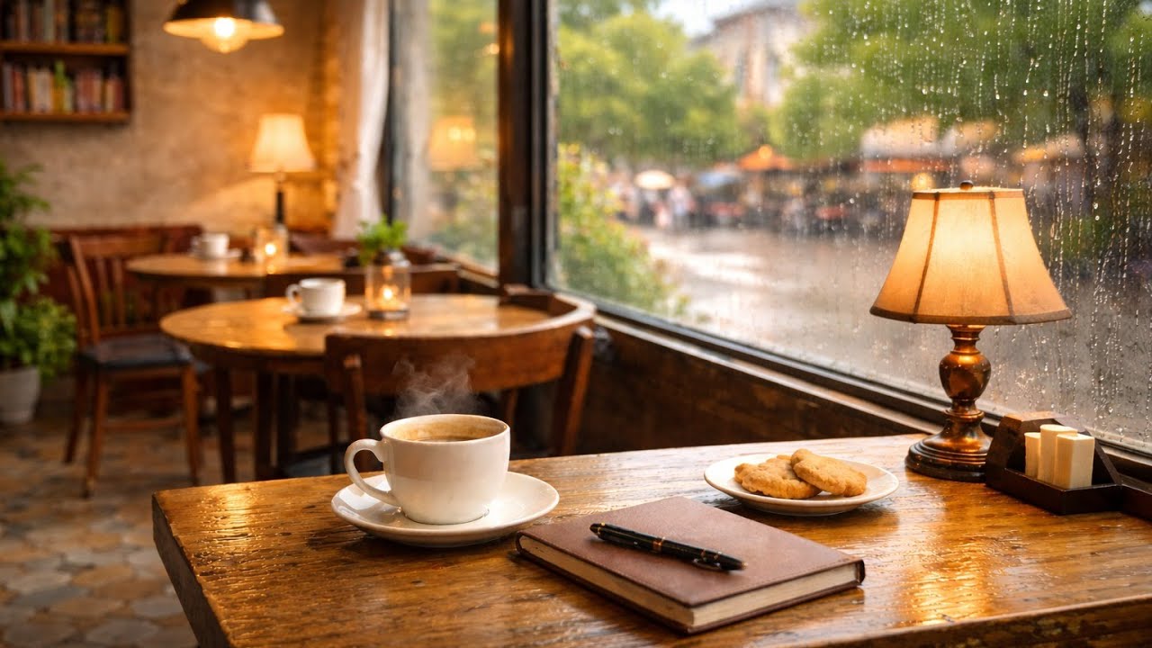Rainy Cafe Background Music ☕ Calm Rain Sounds for Work and Study