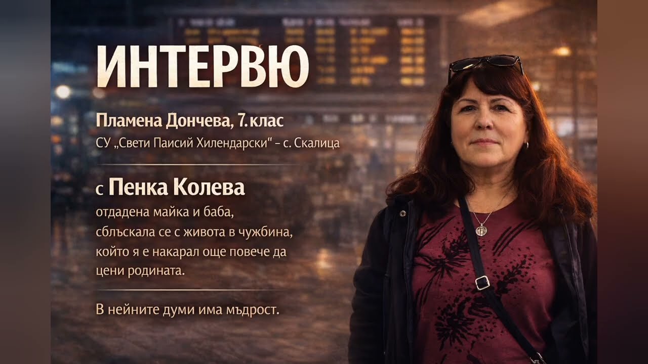 Чужбина не е родина - интервю на Пламена Дончева, 7. клас, с Пенка Колева. За и Против емиграцията.