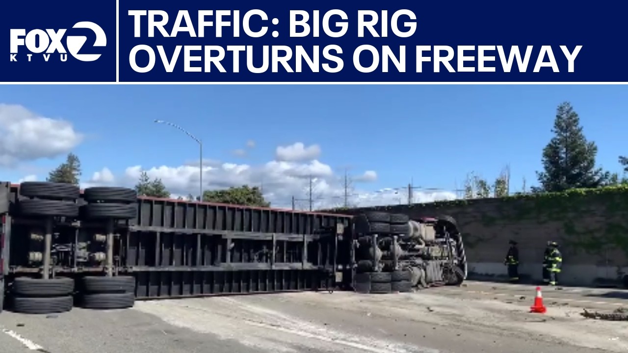 Watch Live: Big rig overturns following crash near Hayward | KTVU