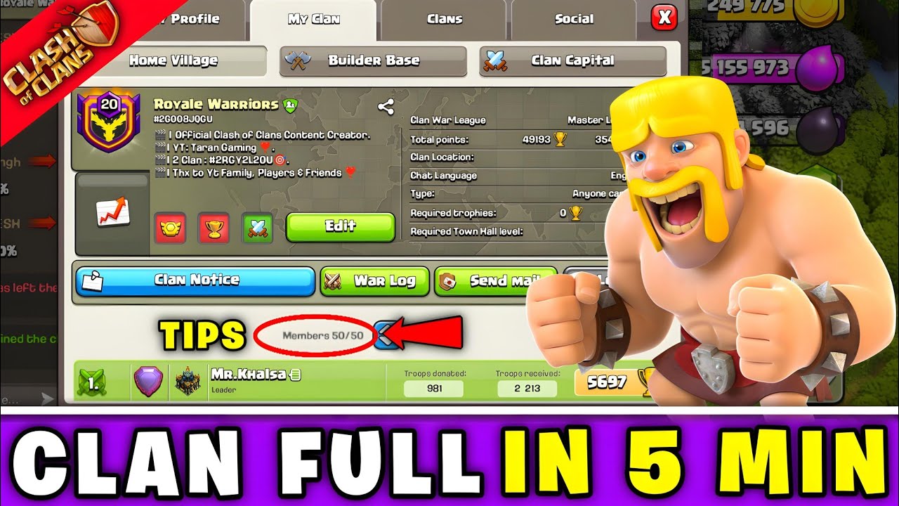 How to Fill Your Clan Fast in COC 😍50/50 | Tips 🤫 to Build Successful Clan in Clash of clans