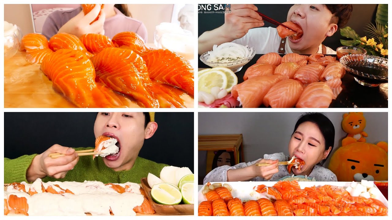 SALMON SUSHI ASMR COMPILATION/ Salmon Nigiri Mukbang Compilation/ BaMi Food