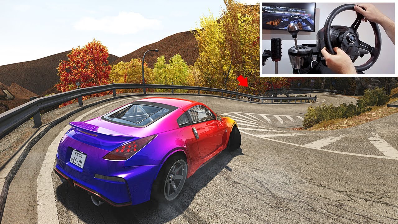 Drifting Nissan 350z down STEEP Touge (4K) Assetto Corsa PC (w/900° Steering Wheel Setup)