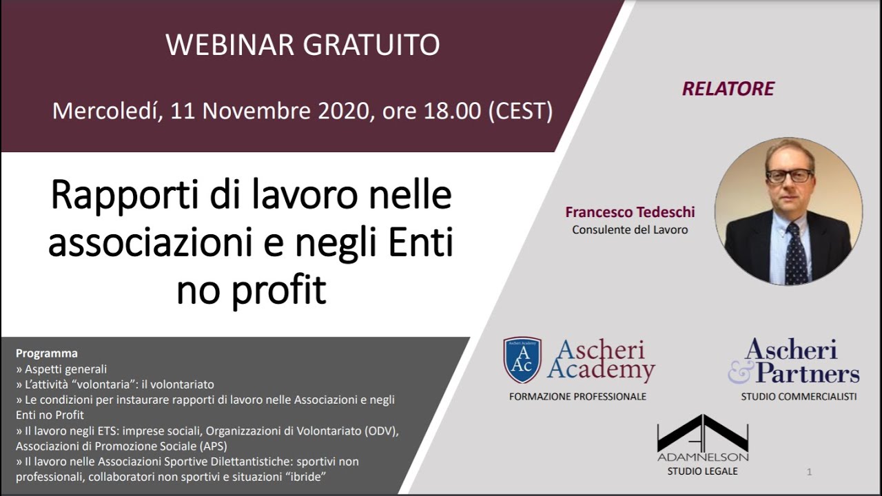 Webinar: Rapporti di lavoro nelle associazioni e negli enti no profit
