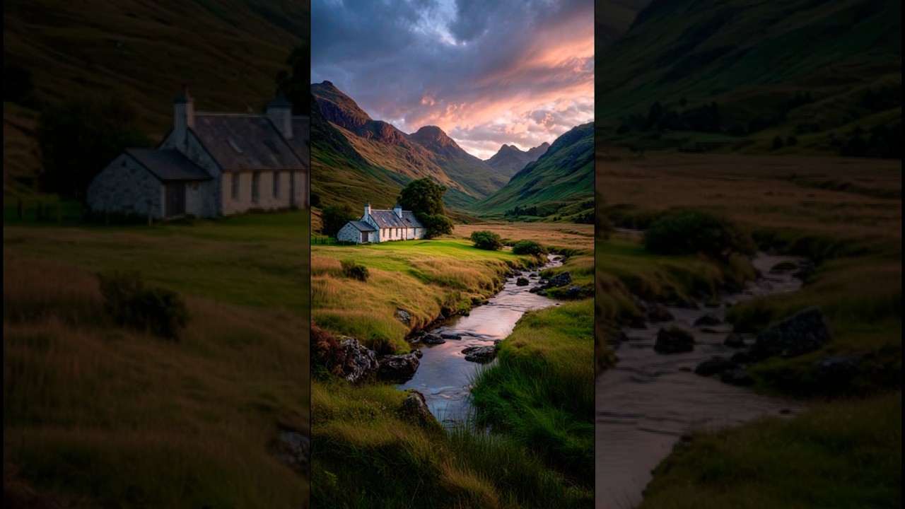 Sunset Over Scottish Highlands with Hills and River 🌿 #nature #viral #calmvibes