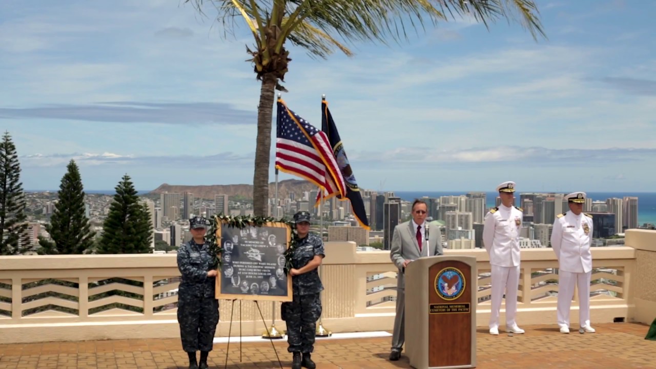 Memorial monument ceremony for TACAMOPAC Crew 4 at the National Memorial Cemetery of the Pacific
