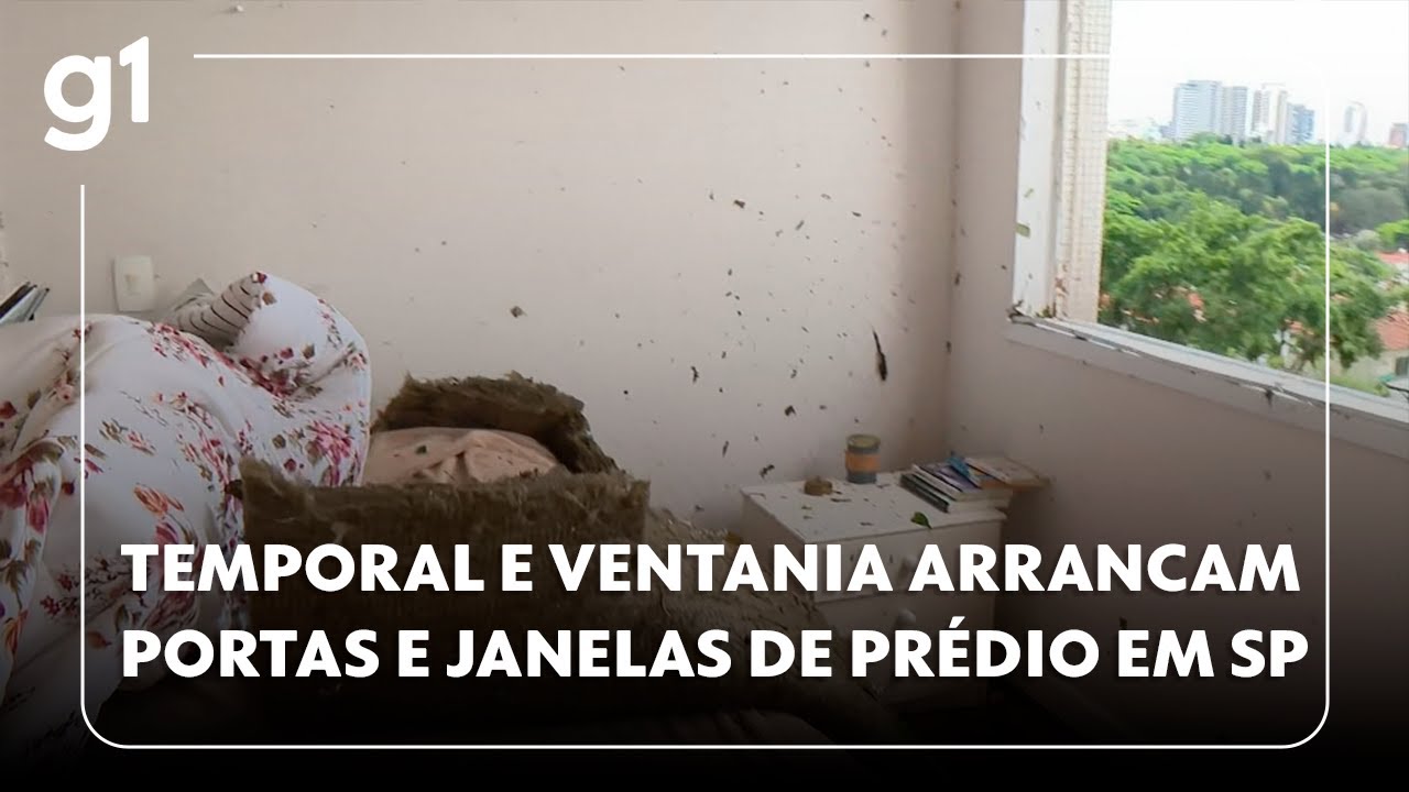 Temporal e ventania arrancam portas e janelas de prédio em SP 