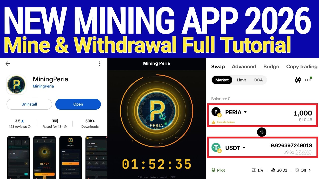Mine and Withdraw PERIA Mining App Step-By-Step Full Tutorial | New Crypto Mining App 2026