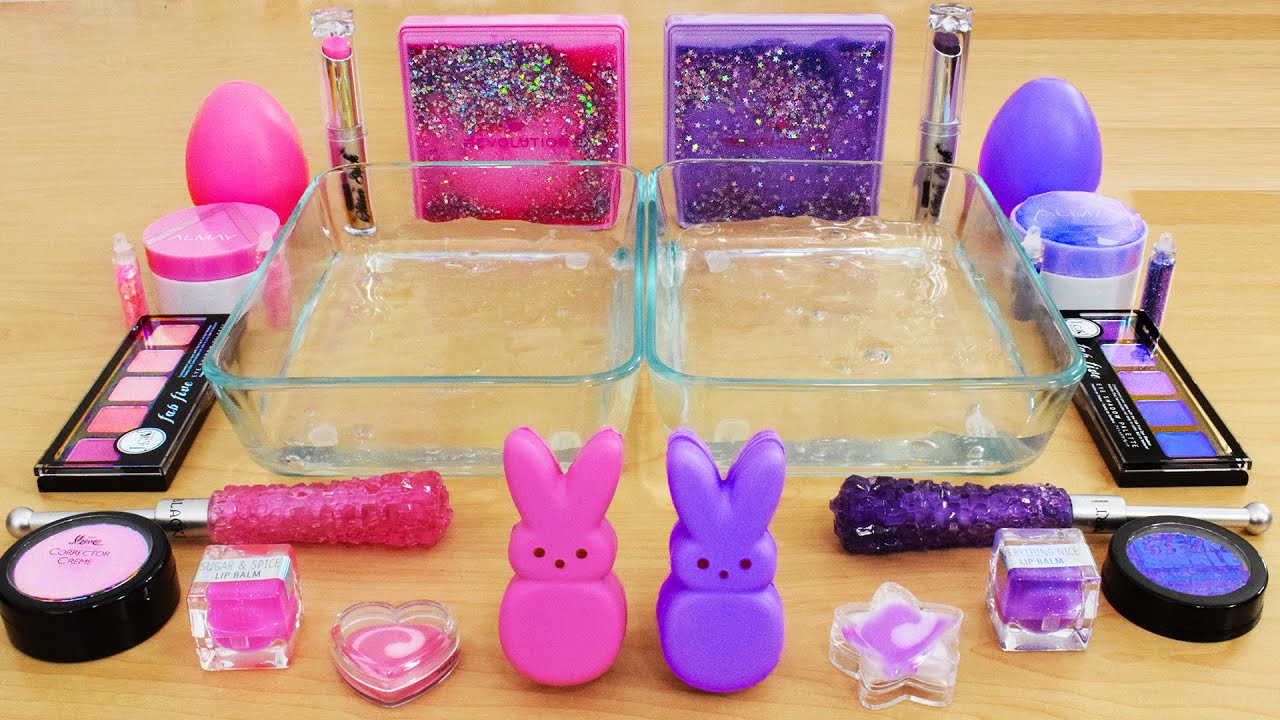 Pink vs Purple - Mixing Makeup Eyeshadow Into Slime ASMR