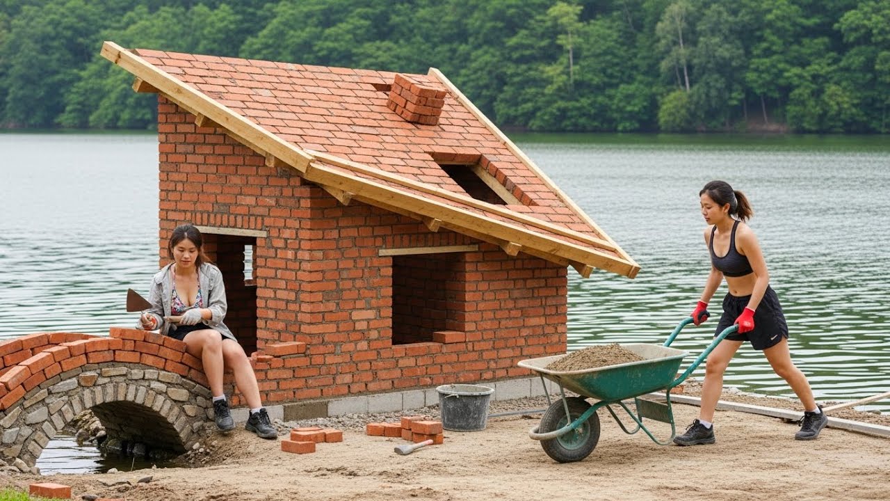 Genius Girl Transforms the Garden with Cement Tile Mold – Complete Lake House Building Story