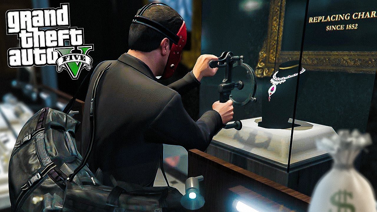 MICHAEL ROBBING $1,000,000 NECKLACE FROM JEWLERY STORE IN GTA 5!!! (GTA 5 REAL LIFE PC MOD)