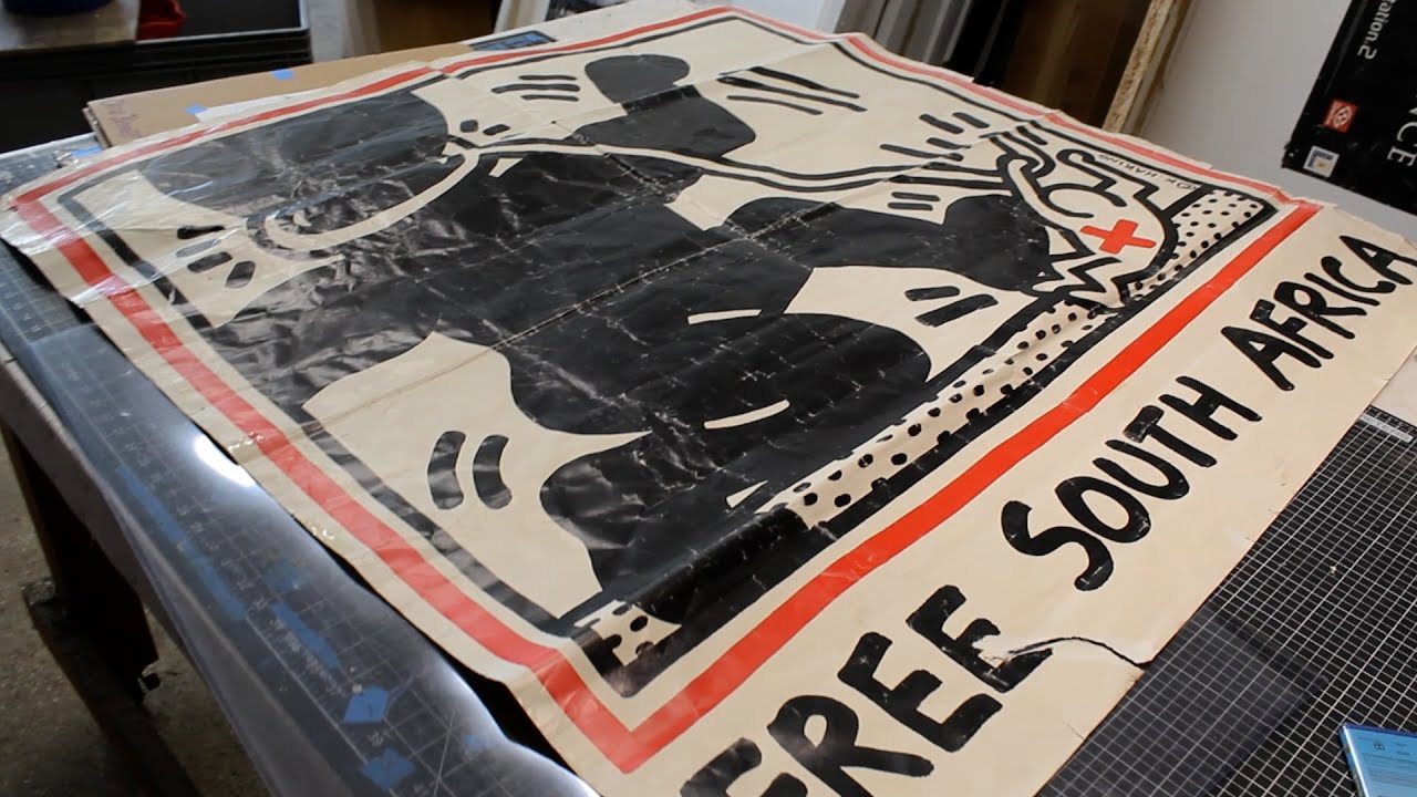 Linen Backing KEITH HARING - Free South Africa 1985 POSTER FIX