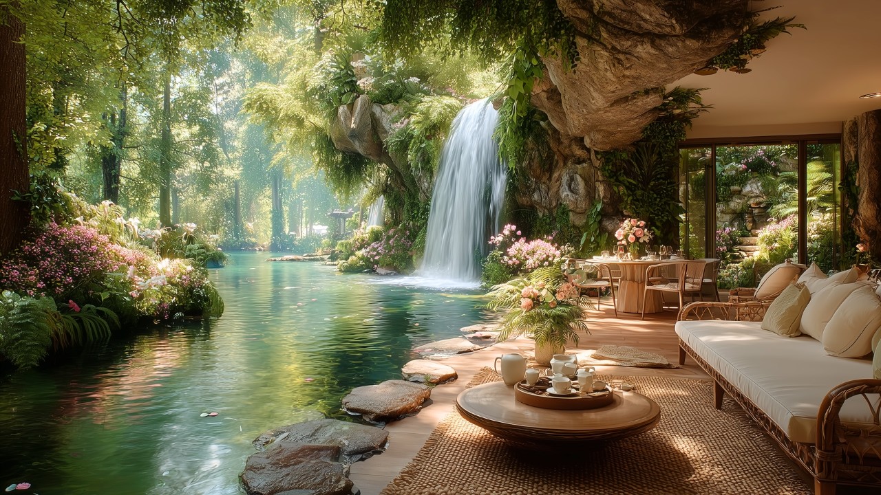 Spring River Waterfall Oasis 🌷💧 Nature Sounds for Stress Relief & Deep Focus