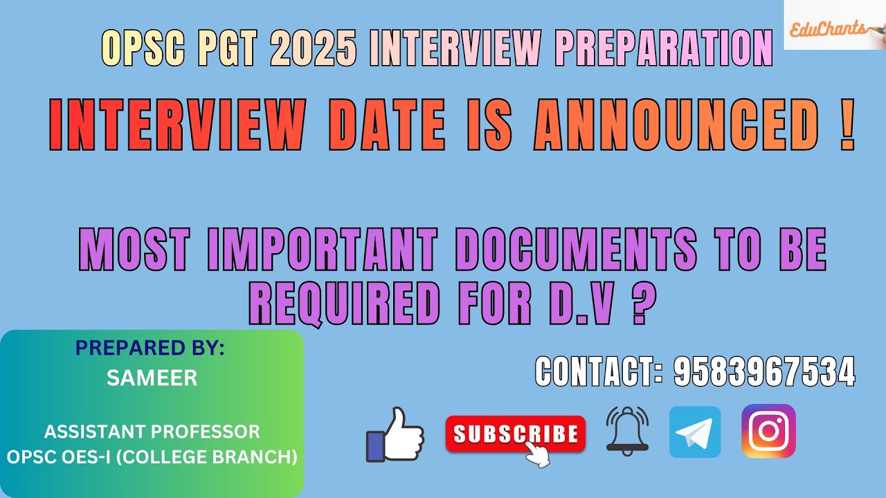 OPSC PGT 2025 Interview Date Published | Most Important Information regrading Document Verification|