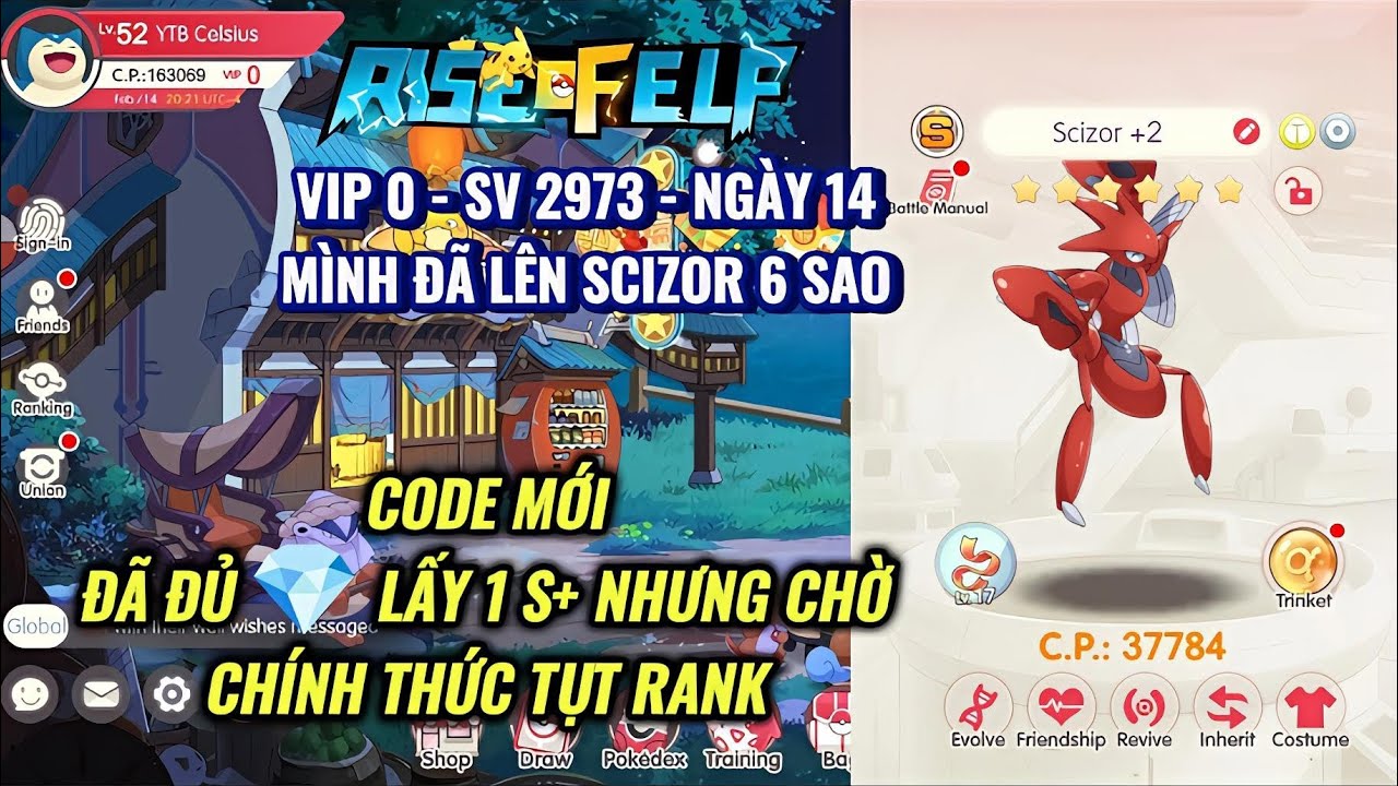 RISE OF ELF - VIP 0 - SV 2973 - NGÀY 14 : Code mới | Scizor lên 6 Sao | Đủ kim cương để lấy đc 1 S+