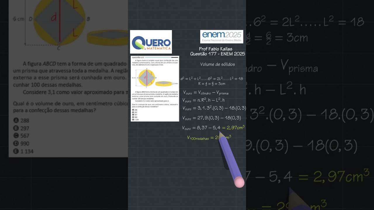 ENEM 2025 Questão 177 Matemática – Volume de Ouro em Medalhas Comemorativas