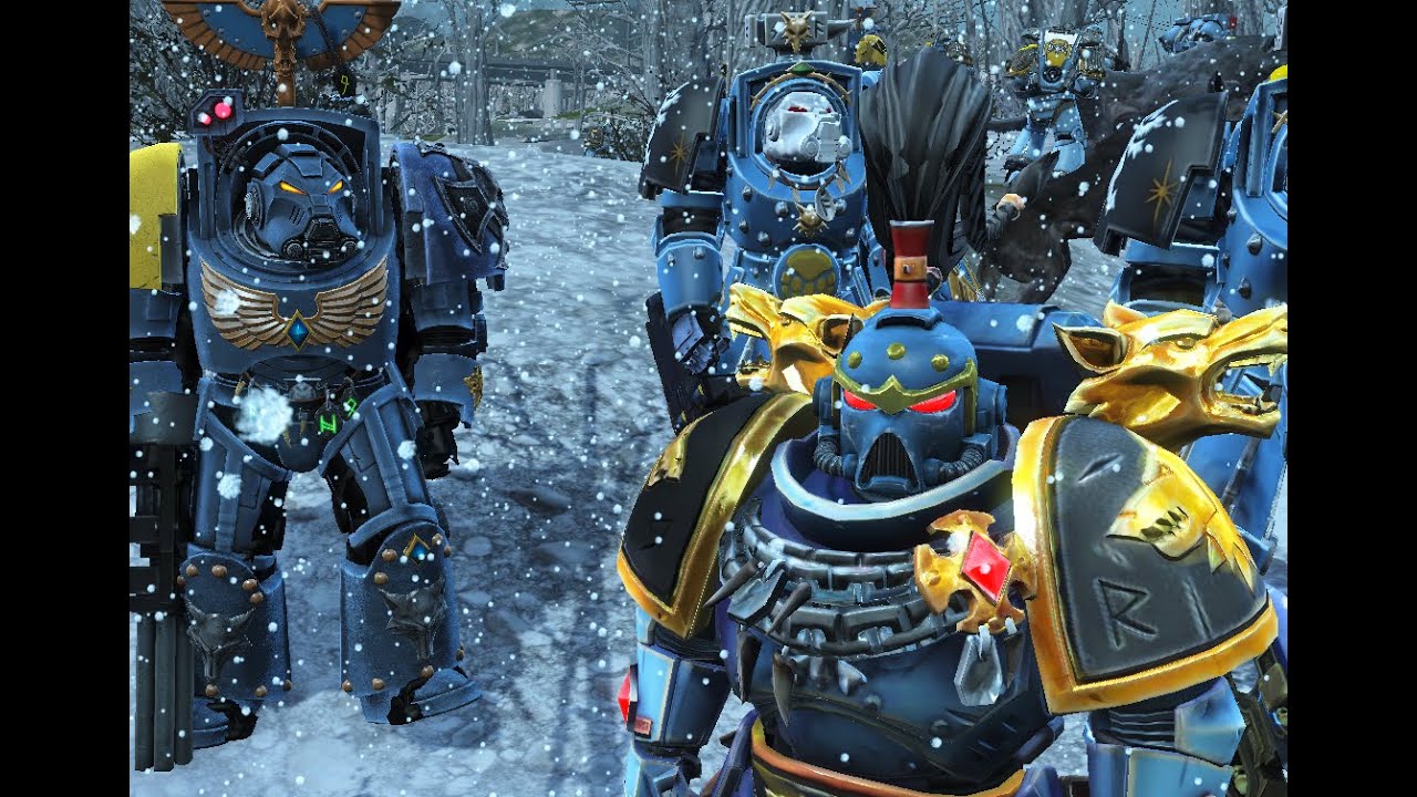 Space Wolves patrol in snowstorm