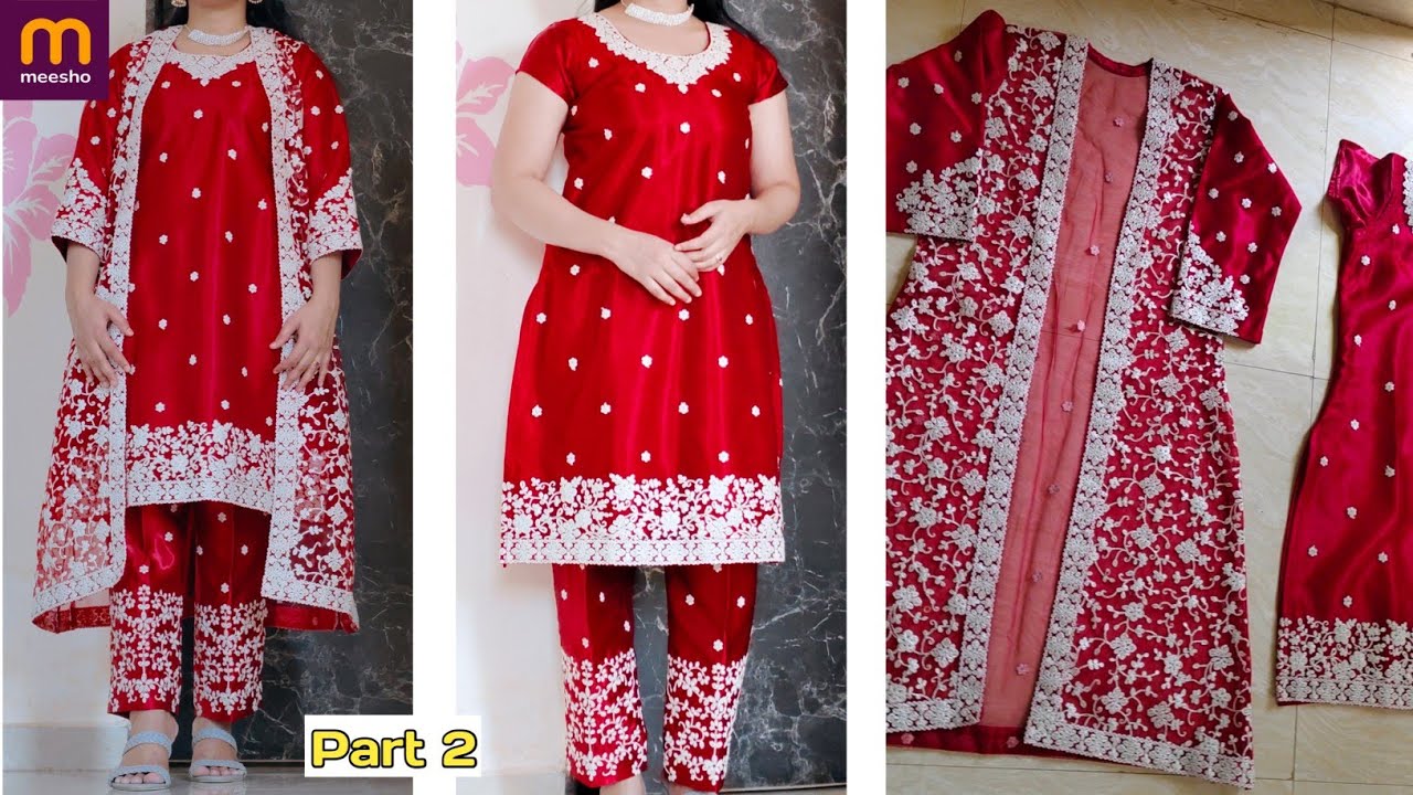 #Meesho Heavy Embroidery Jacket With Kameez Stiching Full Tutorial Part2/ Stylish Party Wear Jacket