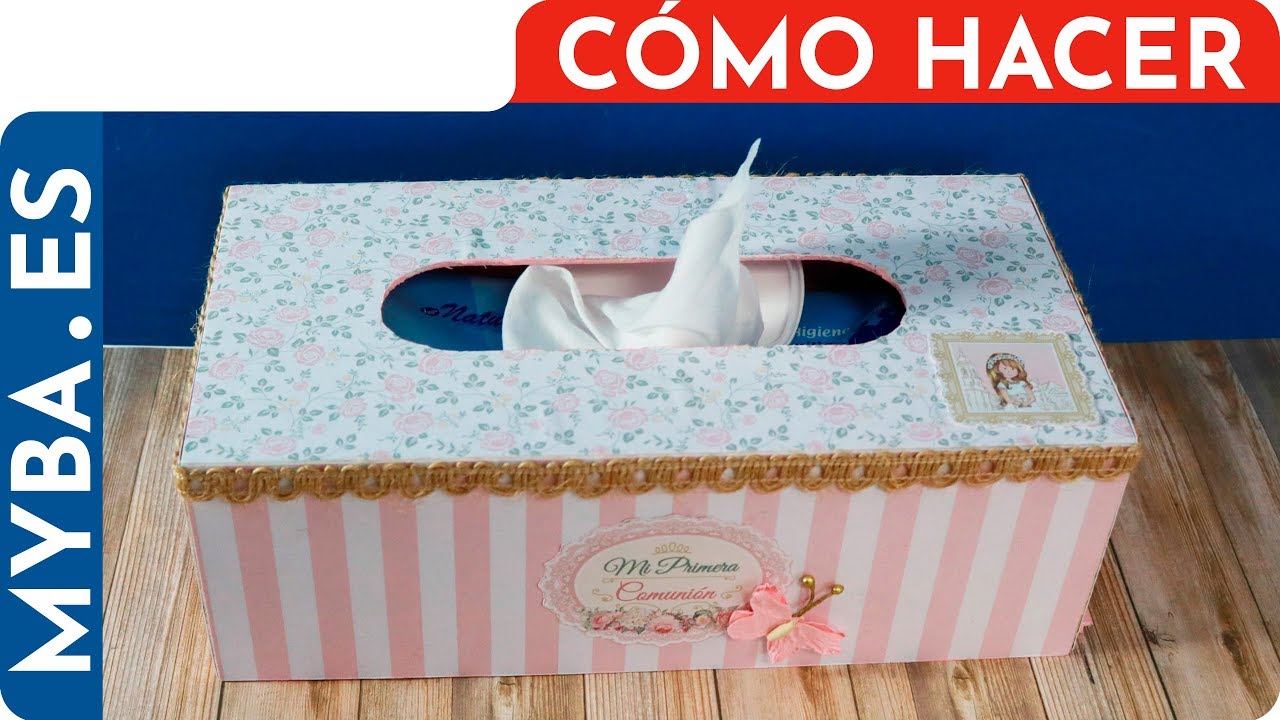Cómo decorar caja de pañuelos con papel de comunión. DIY decoración comuniones.