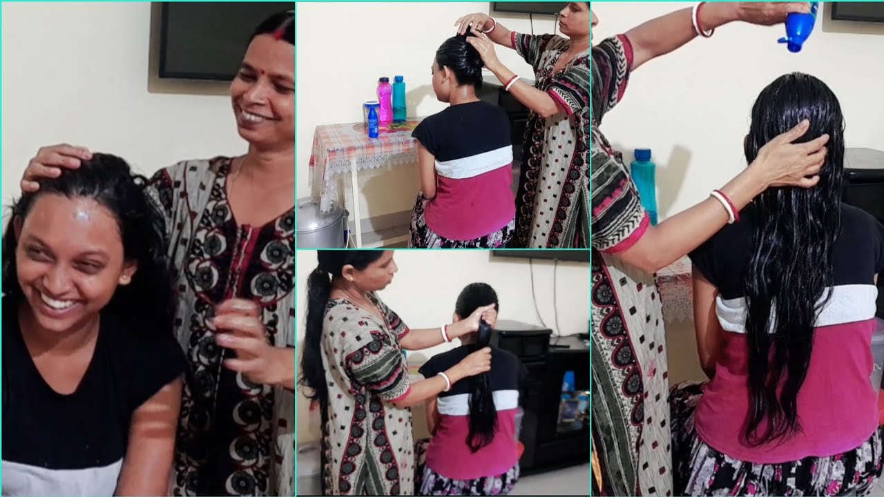 Heavy hair oiling today my daughter coconut oil 👧