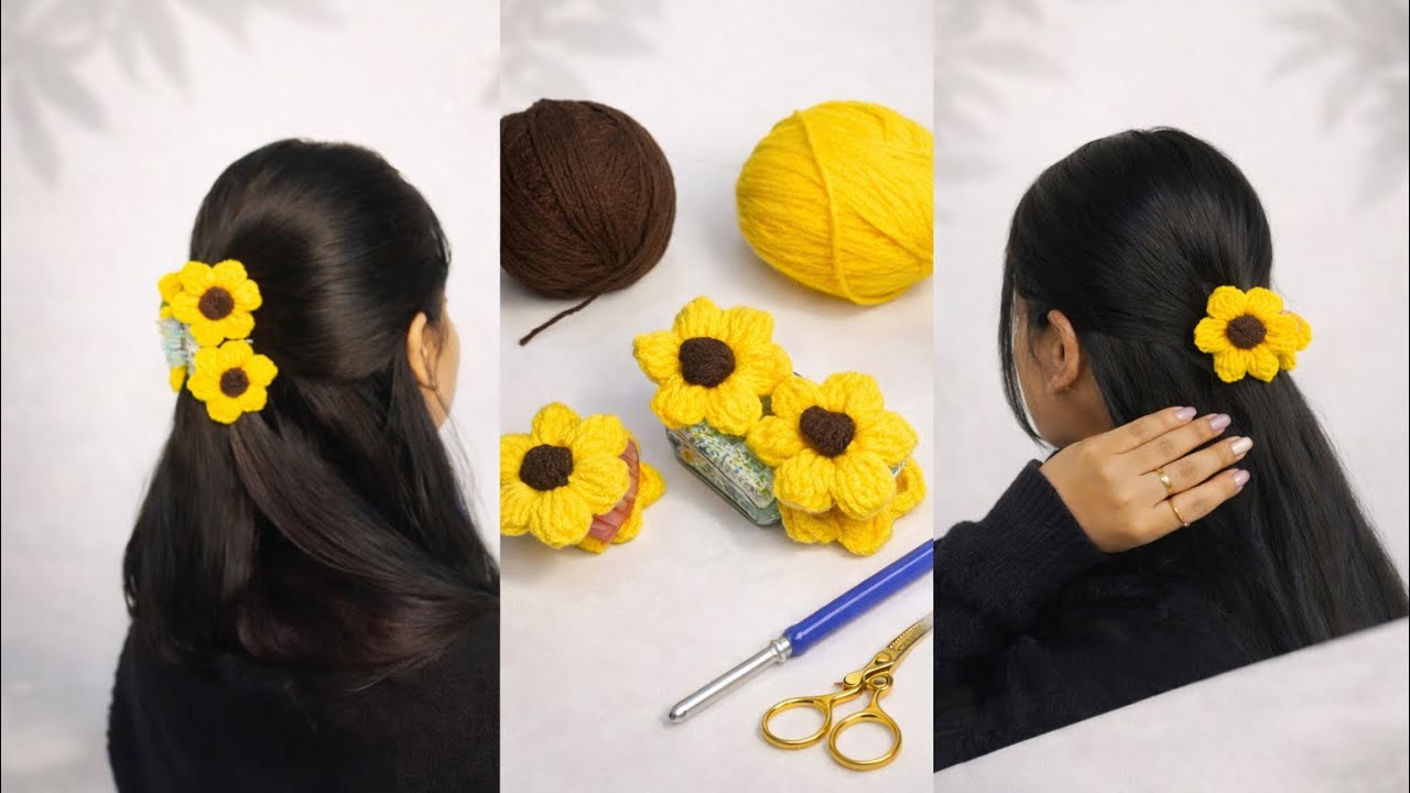 Crochet Sunflower Hair Clip (Hair Clutch Tutorial)