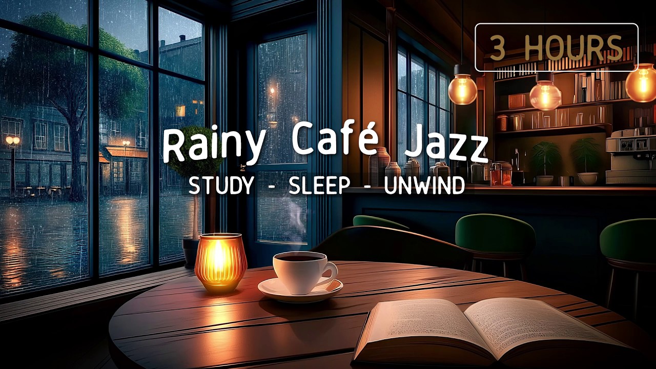 3 Hours Rainy Café Ambience ☕ Soft Jazz & Candlelight | Cozy Night Window Rain ☕✨