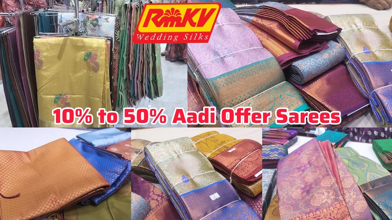 RMKV 10% to 50% Aadi Offer Silk Sarees, Tussar, Organza, Kota, Kubera Silk & Fancy Sarees Aadi Sale
