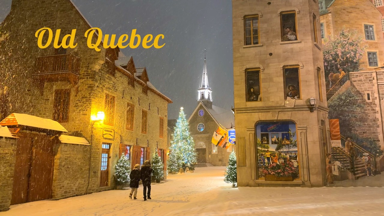 4K🇨🇦Алиса в зимней стране чудес⛄❄ | Полуночный снегопад в старом Квебеке, Канада | Декабрь 2025 года