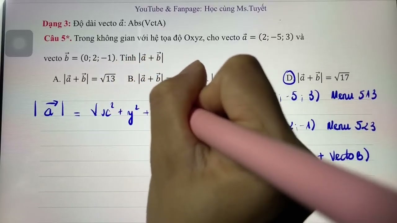 To&aacute;n 12.Oxyz. Bấm m&aacute;y h&igrave;nh tọa độ Oxyz - Vecto trong kh&ocirc;ng gian
