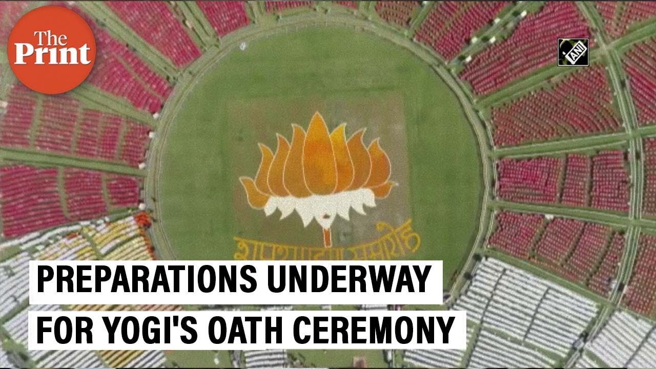 Preparations underway for UP CM-designate Yogi Adityanath's oath ceremony in Lucknow
