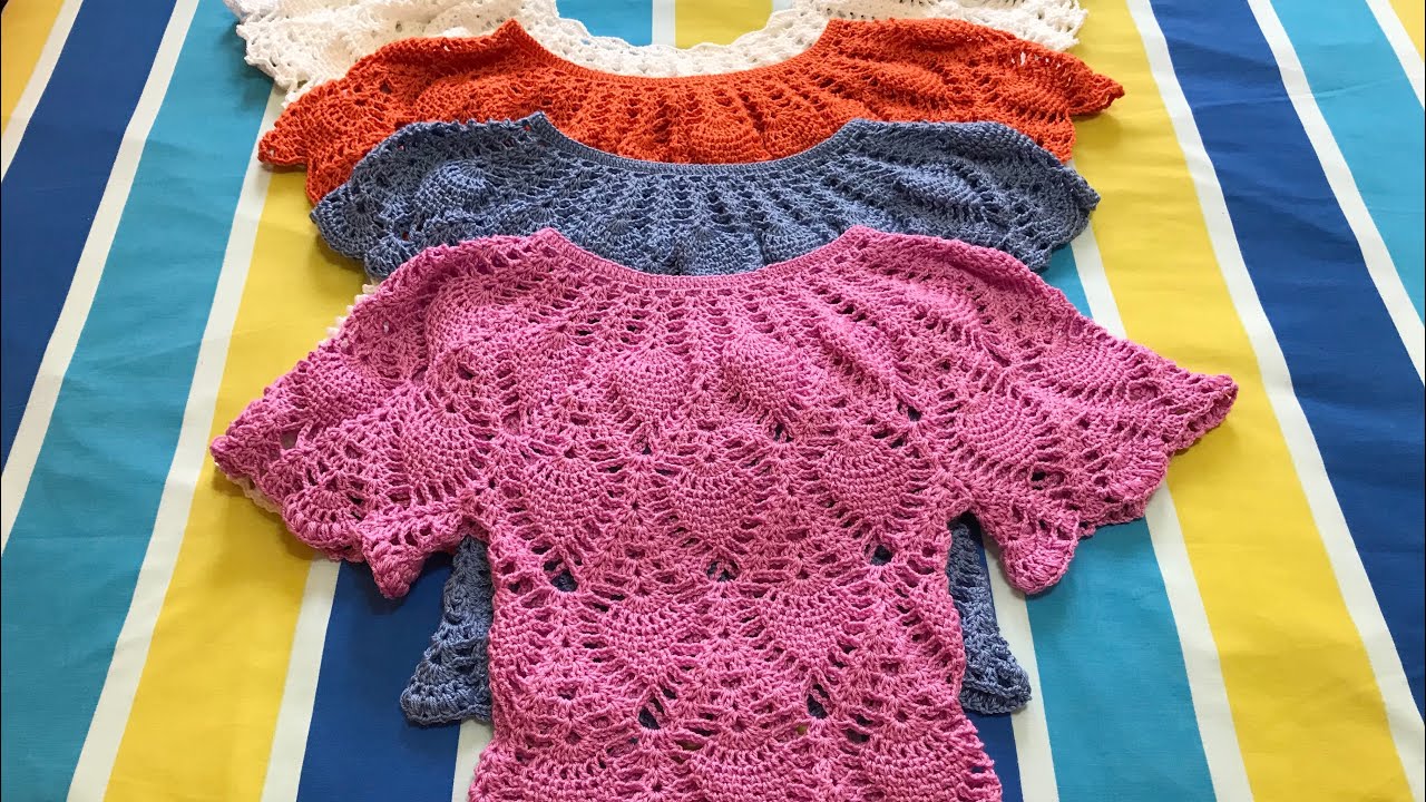 BLUSA DE PIÑAS A CROCHET TODAS LAS TALLAS PARTE 1