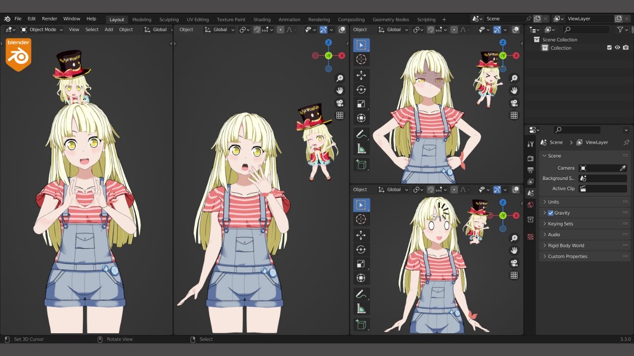 How to make Anime girl in Blender 3.3  -【Timelapse】