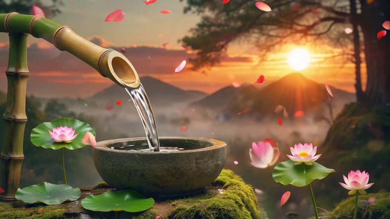 Natural Bamboo Fountain Sounds with Relaxing Piano for Meditation