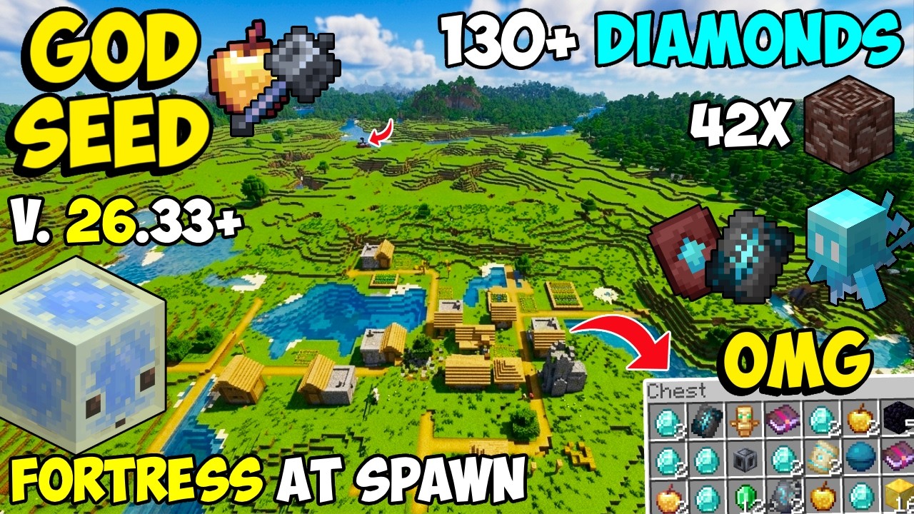 🔥Ultimate [God Seed] For Minecraft 26.33+ Bedrock & PE | Five Blacksmith Village Seed & Sulfur Caves