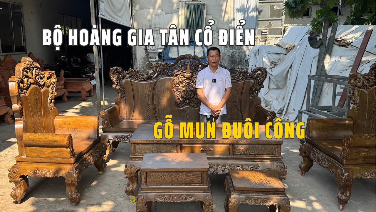 BỘ BÀN GHẾ HOÀNG GIA - GỖ MUN ĐUÔI CÔNG vân DÀY KHÔNG THỂ VẼ