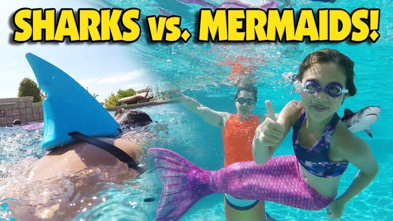 SHARKS VS. MERMAIDS CHALLENGE!!! Underwater Family Battle with Mermaid Tails!