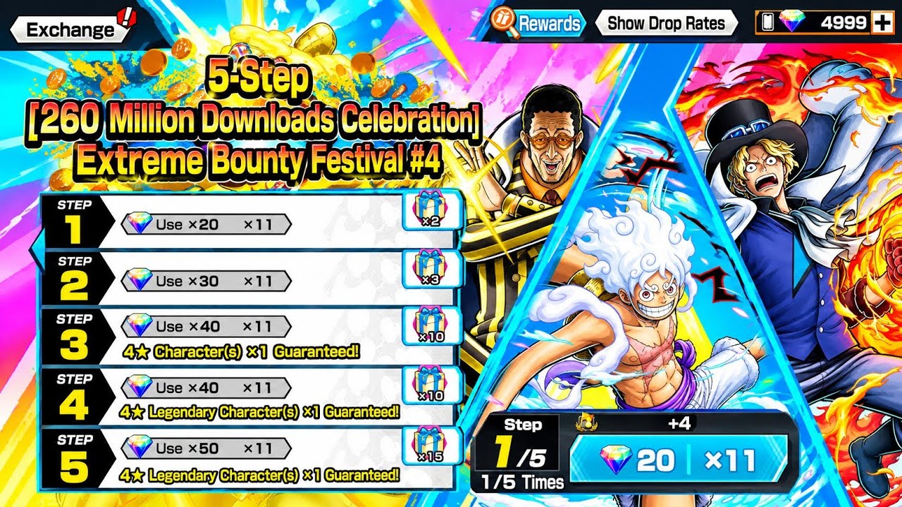 5 STEP EXTREME BOUNTY FESTIVAL #4 | ONE PIECE BOUNTY RUSH | OPBR