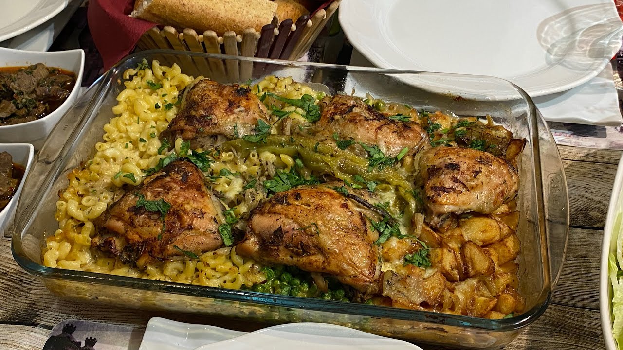 صنية دجاج في الفرن مع بطاطا،جليانة و مكرونة  بزاف بنين  وأكدولي  االتفرميج👌Poulet , pâte au four