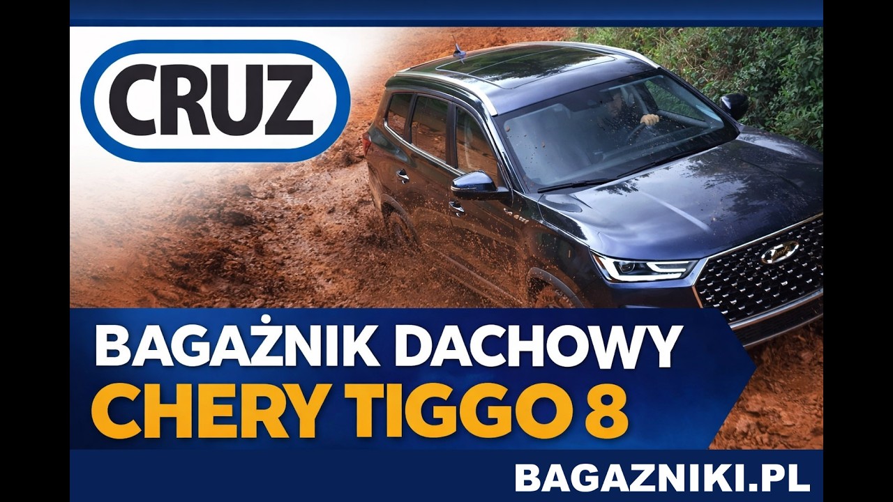 Bagażnik dachowy CRUZ na Chery Tiggo 8 ( od roku 2024  ). Bagażnik CRUZ S-Fix.
