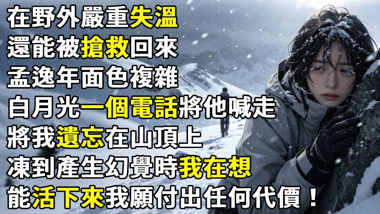 在高海拔的野外嚴重失溫，還能被搶救回來。孟逸年站在一旁面色複雜。白月光一個電話將他喊走。將我遺忘在了冬季寒冷的山頂。凍到產生幻覺時我在想。如果能活下來我願付出任何代價！#故事分享 #生活經驗 #情感