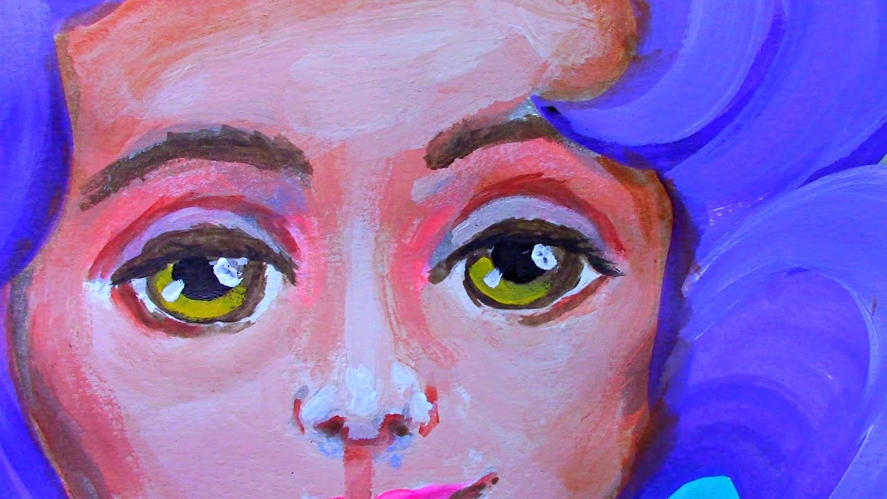 Acrylic Painting Tutorial Abstract - Colorful Woman Portrait Cute Face! #thirdSaturdayArt #29Faces