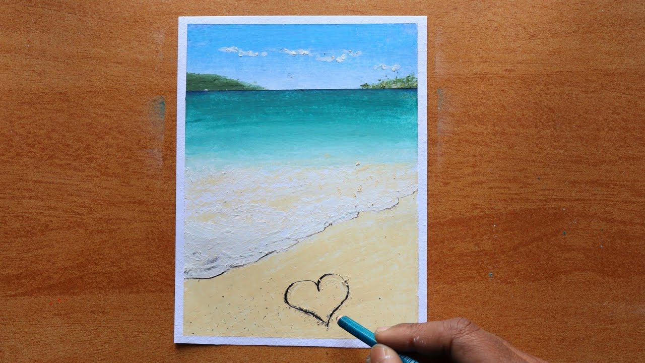 Hyper Realistic Beach Drawing / Easy oil pastel drawing for beginners / step by step