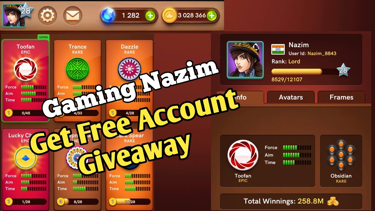 Carrom Pool Giveaway / Giveaway first time / Gaming Nazim / Free Giveaway / Carrom Pool I'd /